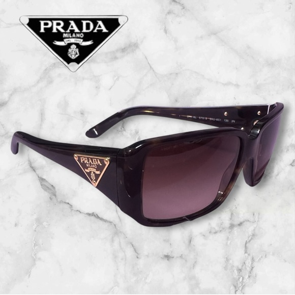 PRADA SPR 16L Designer Tortoise Shell Gold Hardware Sunglasses w/ Case & Box - Picture 2 of 7